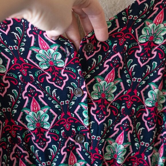 PRETTYGARDEN Dress Sz XL Blue Multi Floral Sleeveless Drawstring Buttons Lined - Picture 10 of 11